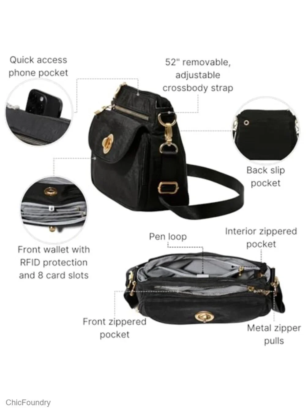 Baggallini Calais Crossbody Bag - Lightweight Water-Resistant Travel Purse with